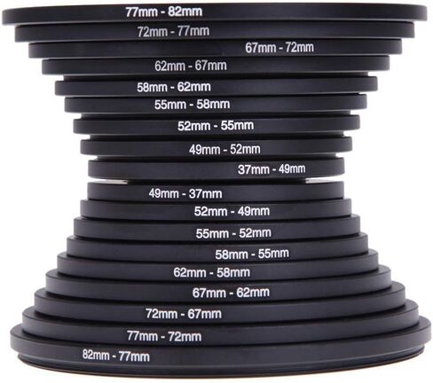 18Pcs Filter Ring Adapter Set, 37-82mm Metal Step Up/Down Rings Lens Adapter Filter Set Compatible with Digital SLR Camera, Camera Lens Filters Metal Stepping Rings Kit (Color:Black) in Saudi Arabia