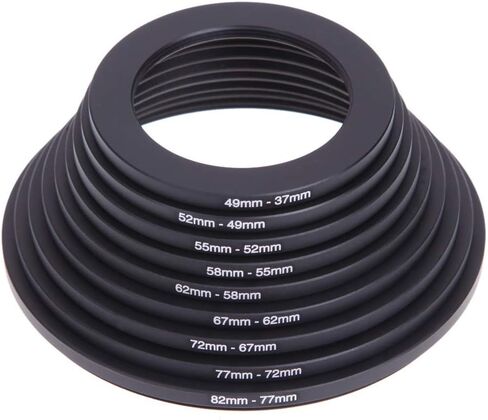 18Pcs Filter Ring Adapter Set, 37-82mm Metal Step Up/Down Rings Lens Adapter Filter Set Compatible with Digital SLR Camera, Camera Lens Filters Metal Stepping Rings Kit (Color:Black) in Saudi Arabia