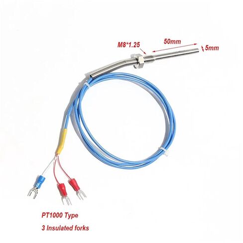 1PC PT1000 Type Thread M8*1.25 Screw-in Probe 5 * 50mm Thermocouple Resistance Temperature Sensor Silicon Wire 3 Insulated Forks | Cable Length 5M in Saudi Arabia
