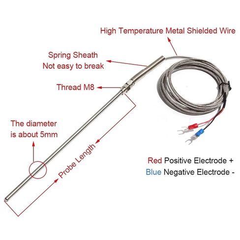 5mm Dia 50~200mm Probe Type K-Type Thermocouple with Temperature Sensing Cable Probe Temperature Sensor Shielded Wire | Cable L 2m,5x50mm (DxL) in Saudi Arabia