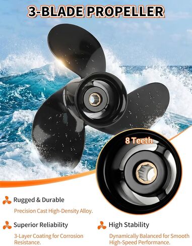 OULEME 48-828156A12 مروحة القارب الألومنيوم، 9 × 9، لمحركات ميركوري الخارجية 6/8/9.9/10/15 HP، 8 أسنان، 3 شفرات، RH in Kuwait