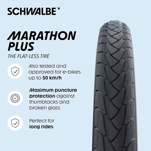 إطار دراجة Schwalbe Marathon مقاس 26 بوصة – 26 × 1 3/8 – 37-590 – إطار مسطح أقل للدراجات – SmartGuard in Kuwait