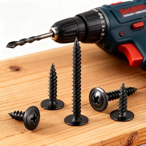 80PCS #8x1-1/2 Black Truss Head Self Tapping Screws - Phillips Modified Truss Head Wood Screws for Furniture, Woodworking, Appliances & Metal Fastening in Kuwait