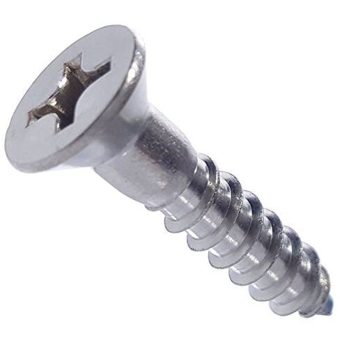 #8 x 1-1/2" Flat Head Wood Screws, Phillips Drive, Type 316 Marine Grade Stainless Steel, Partial Thread, Bright Finish, Quantity 50 By Fastenere in Kuwait