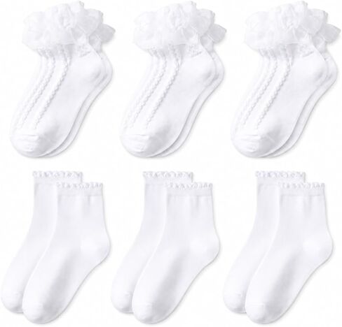 Toddler Girl White Ruffle Socks Soft Cotton Fancy Lace Tutu Frilly Princess Dress Crew Pageant Baby Sock in Saudi Arabia