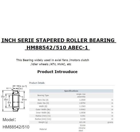 TMP1105 HM88542 HM88510 تحمل ABEC-1 31.75x73.025x29.37mm TS مخروط وكأس صف واحد محامل مدبب HM 88542/510 in Kuwait