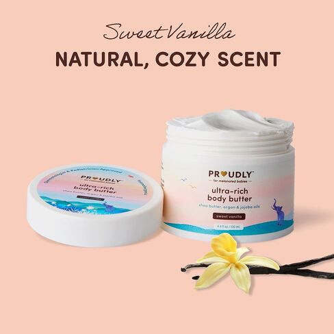 PROUDLY Baby Body Butter with Shea Butter & Argan Oil — Deep Moisture for Newborns, Infants & Toddlers, Dry & Sensitive Skin, Sweet Vanilla Scent, EWG Verified, 4.4 oz (2 Pack) in Saudi Arabia