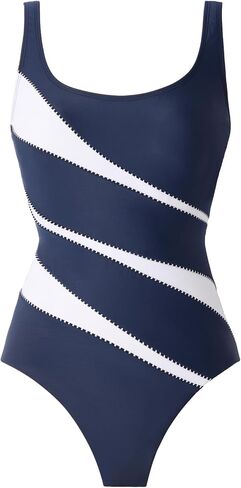 ملابس سباحة نسائية من Miraclesuit Helix Tummy Control ذات فتحة رقبة واسعة وحمالة صدر قطعة واحدة، مقاس منتصف الليل/أبيض، 16 in Kuwait
