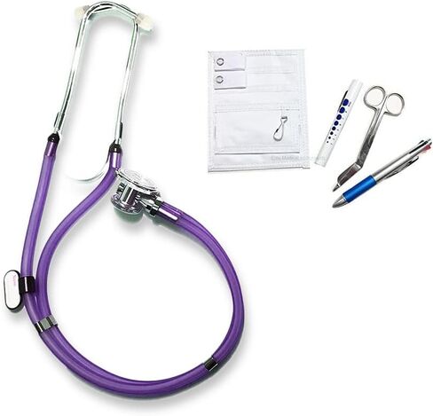 مجموعة EMI NK-112-5 قطع للممرضات - مجموعة سماعة الطبيب Sprague Rappaport باللون الوردي وممرضة منظم الجيب (تتضمن قلم رسم بياني، مقص ضمادة Lister مقاس 5.5 بوصة، ضوء قلم) in Kuwait