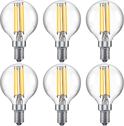 لمبة LED G16.5 E12 قابلة للتعتيم 60 وات (6 وات)، لمبة إضاءة من النوع G، مصابيح إضاءة قصيرة، مصابيح شمعدان مستديرة لمروحة السقف، الثريا، الشمعدان، قلادة، أبيض دافئ 2700K 600LM، حزمة من 2 in Kuwait