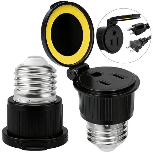 Onite 2-Pack Light Bulb Socket to Outlet Adapter, 3-Prong Plug E26 Socket Converter with Waterproof Flip Cover for Outdoor, Patio, Holiday Lights - 1250W Max, E26/E27 Base, White in Saudi Arabia