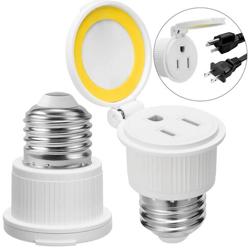 Onite 2-Pack Light Bulb Plug to Outlet Converter، 3-Prong Plug E26 محول المقبس مع غطاء الوجه مقاوم للماء للخارجية، الفناء، أضواء العطلات - 1250 واط كحد أقصى، قاعدة E26/E27، أبيض in Kuwait