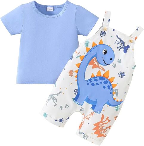 Baby Boy Summer Clothes Toddler Boys Outfits Short Sleeve T-Shirt Cute Cartoon Jumpsuit Overalls 12 Months-4T in Saudi Arabia