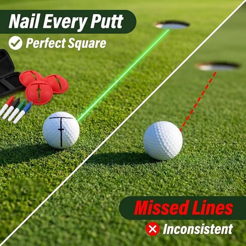 Golf Ball Line Marker Kit with Carry Case, 3D Printed T-Shape Golf Ball Alignment Stencils & 4 Color Markers, Precision Putting Line Drawing Tool for Golfers of All Skill Levels in Saudi Arabia