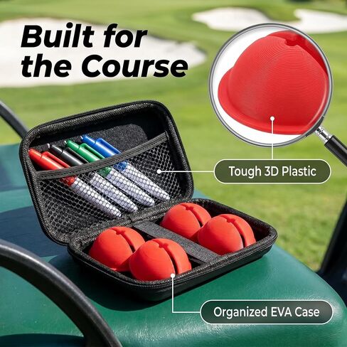 Golf Ball Line Marker Kit with Carry Case, 3D Printed T-Shape Golf Ball Alignment Stencils & 4 Color Markers, Precision Putting Line Drawing Tool for Golfers of All Skill Levels in Saudi Arabia