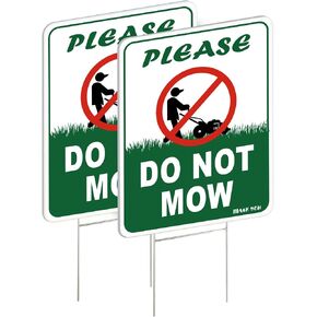2PC Do Not Mow Sign with Stake, 12.6 Inches by 9.4 Inches - Corrugated Plastic Double Sided - No Mow May Yard Sign for Lawn in Kuwait