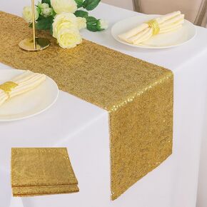 2 Packs Gold Glitter Sequin Table Runners- 12"x72" for Birthday, Wedding, Pre-Wedding Party, Celebration, Festival Decoration in Kuwait