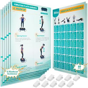ملصق آلة التمرين بلوحة الاهتزاز - 6 إرشادات للتمرين و10 قطع مخطط و10 قطع مشابك مزدوجة الجوانب، مخطط تدريبي شامل لموجة الجسم بالكامل بالاهتزاز in Kuwait
