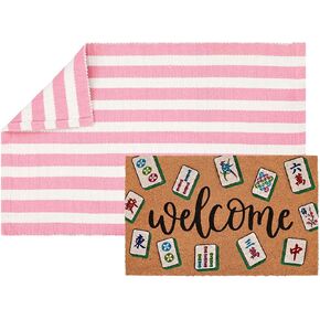 Maasechs 2 Pcs Hello Doormat 24'' x 35'' Black White Stripes Rug Outdoor and 24'' x 16'' Hello Coir Doormat Welcome Mat Non Slip Floor Mat for Outside Entrance Front Porch in Saudi Arabia
