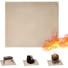 Fireproof Blanket,Made of Fiberglass with Bound Edges and Metal Perforations, can be Laid Flat or Hung up, Suitable for Camping, Home fire Protection,BBQ Grill mats (Khaki 23.75" x 31.5") in Saudi Arabia