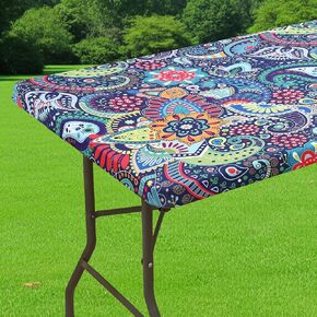 Smiry Spandex Fitted Tablecloth for 6 Foot Rectangle Tables, Washable Picnic Table Cover with Elastic, Stretch Reusable Table Cloth for Outdoor, Camping, Dining & Kitchen (Paisley, 30"x72") in Saudi Arabia