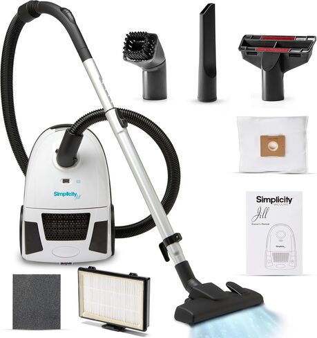Simplicity Vacuums Jill مكنسة كهربائية بحاوية خفيفة الوزن - مكنسة كهربائية مع فلتر HEPA معتمد، شفط قابل للتعديل، مناسبة لتنظيف الأرضيات والسجاد in Kuwait