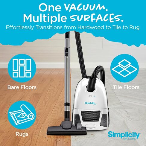 Simplicity Vacuums Jill مكنسة كهربائية بحاوية خفيفة الوزن - مكنسة كهربائية مع فلتر HEPA معتمد، شفط قابل للتعديل، مناسبة لتنظيف الأرضيات والسجاد in Kuwait