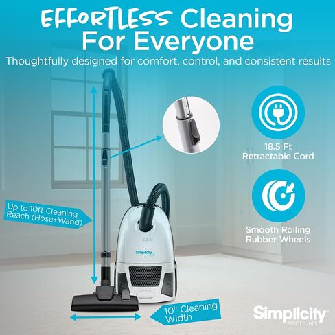 Simplicity Vacuums Jill مكنسة كهربائية بحاوية خفيفة الوزن - مكنسة كهربائية مع فلتر HEPA معتمد، شفط قابل للتعديل، مناسبة لتنظيف الأرضيات والسجاد in Kuwait
