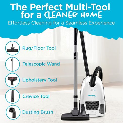 Simplicity Vacuums Jill مكنسة كهربائية بحاوية خفيفة الوزن - مكنسة كهربائية مع فلتر HEPA معتمد، شفط قابل للتعديل، مناسبة لتنظيف الأرضيات والسجاد in Kuwait