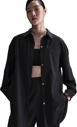 قميص Nike 24.7 PerfectStretch للسيدات ذو أكمام طويلة مقاس كبير (HM8385-010، أسود/رمادي داكن) مقاس X-Large in Kuwait