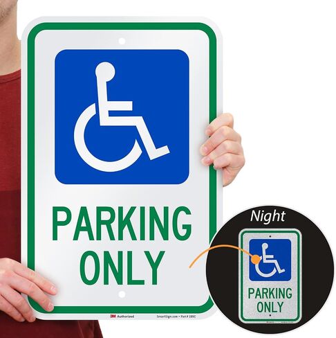 علامة SmartSign "وقوف السيارات للمعاقين فقط" | ألومنيوم عاكس من الدرجة الهندسية مقاس 12 × 18 بوصة 3M in Kuwait