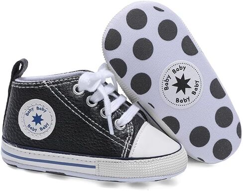 Baby Boys Girls Shoes,Infant Non-Slip PU Leather High Top Sneakers,Toddler Soft Rubber Sole First Walking Shoes 0-18 Months in Saudi Arabia