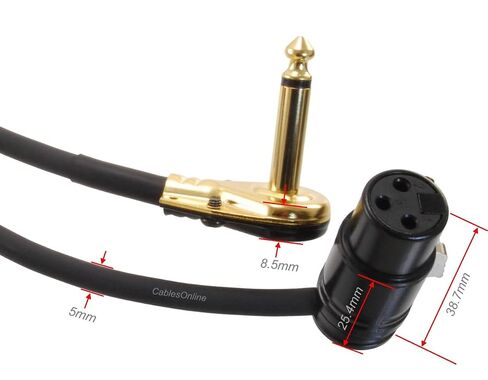 CablesOnline، كابل ذكر TS ذو زاوية يمنى منخفضة مقاس 12 بوصة، 3 دبابيس XLR أنثى إلى زاوية قائمة مسطحة 1/4 بوصة، كابل ذكر TS، X3-500 in Kuwait
