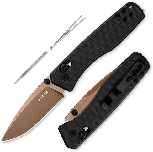 سكين جيب Kizer Aegis EDC، سكين قابل للطي بنقطة إسقاط فولاذية 2.8 بوصة D2 مع مقبض G10 أسود، قفل قابض فتاحة إبهام، سكاكين جيب للتخييم والمشي لمسافات طويلة V3774M3 in Kuwait