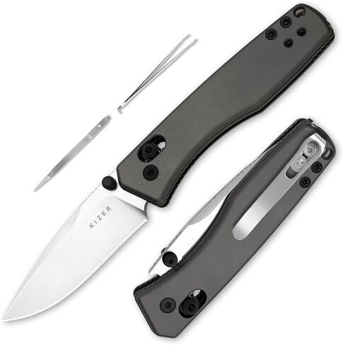 سكين جيب Kizer Aegis EDC، سكين قابل للطي بنقطة إسقاط فولاذية 2.8 بوصة D2 مع مقبض G10 أسود، قفل قابض فتاحة إبهام، سكاكين جيب للتخييم والمشي لمسافات طويلة V3774M3 in Kuwait