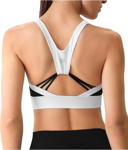 BERLOOK Womens Contrast U Neck High Support Padded Criss Cross Back Workout Sports Bras Crop Tank Top in Saudi Arabia