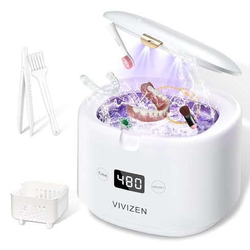 Ultrasonic Retainer Cleaner, Sonic Dental Cleaning Pod, Portable 30W/45kHz Machine for Dentures, Aligners, Braces, Mouth Guards, Jewelry, for All Dental Appliances (White) in Kuwait