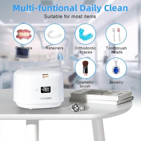Ultrasonic Retainer Cleaner, Sonic Dental Cleaning Pod, Portable 30W/45kHz Machine for Dentures, Aligners, Braces, Mouth Guards, Jewelry, for All Dental Appliances (White) in Kuwait