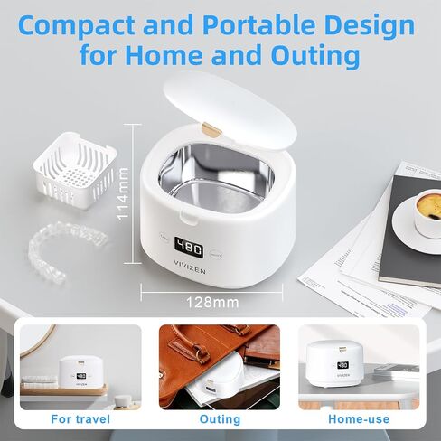 Ultrasonic Retainer Cleaner, Sonic Dental Cleaning Pod, Portable 30W/45kHz Machine for Dentures, Aligners, Braces, Mouth Guards, Jewelry, for All Dental Appliances (White) in Kuwait