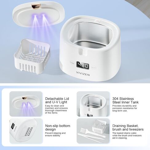 Ultrasonic Retainer Cleaner, Sonic Dental Cleaning Pod, Portable 30W/45kHz Machine for Dentures, Aligners, Braces, Mouth Guards, Jewelry, for All Dental Appliances (White) in Kuwait