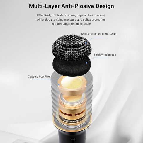 Handheld Condenser Microphone with Cardioid Pickup 2-Sensitivity Settings Includes Clip and XLR Cable for Professional Recording Live Streaming Karaoke Stage Performances in Kuwait