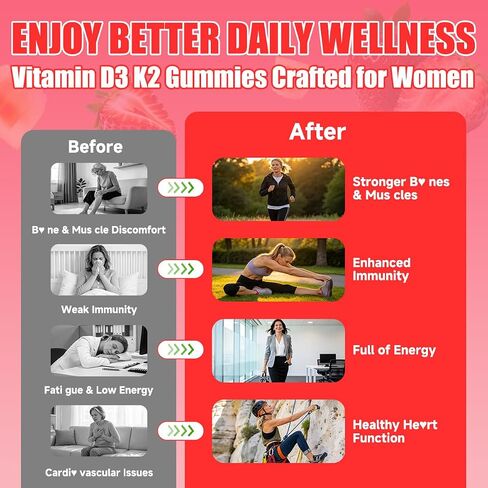 Organic Women’s D3 K2 Vitamin Gummies: D3 10000 IU Chewable Vegan Multivitamins Supplement with B12 B6 B9 Plus Magnesium Omega Zinc Calcium - for Immune Energy Skin Support (120Count) in Saudi Arabia