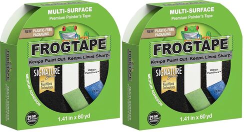 شريط رسام متعدد الأسطح من FrogTape مع كتلة طلاء، بعرض 1.5 بوصة (1.41 بوصة × 60 ياردة)، التصاق متوسط ​​سريع الالتصاق، شريط رسام أخضر ممتاز يزيل التنظيف، 1 لفة (عبوة من 2) in Kuwait