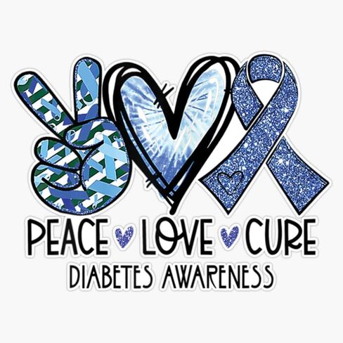 Peace Love Cure Type 1 Diabetes Awareness T1D Blue Ribbon Sticker Vinyl Decal Car Laptop Wall Window Bumper Sticker 5" in Saudi Arabia