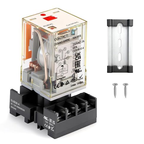 Baomain MK2P-I/JTX-2C Type Electromagnetic Power Relay with Socket and DIN Rail,24V DC Coil,8-Pin DPDT 2NO 2NC 10A,LED Indicator,Test Button,UL Certification, RUB2C2024LT-24VDC in Kuwait