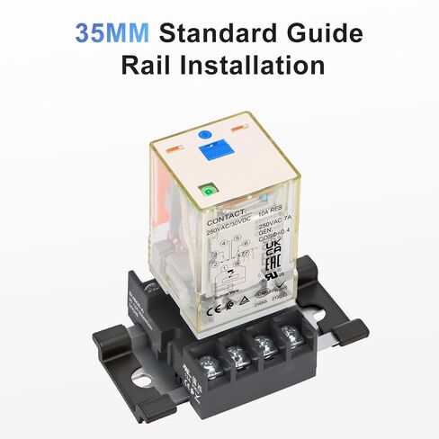 Baomain MK2P-I/JTX-2C Type Electromagnetic Power Relay with Socket and DIN Rail,24V DC Coil,8-Pin DPDT 2NO 2NC 10A,LED Indicator,Test Button,UL Certification, RUB2C2024LT-24VDC in Kuwait