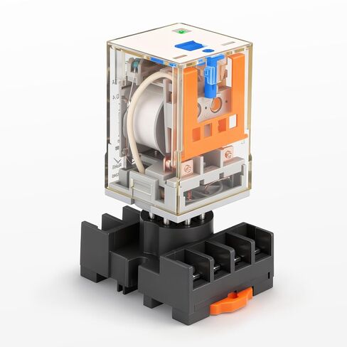 Baomain MK2P-I/JTX-2C Type Electromagnetic Power Relay with Socket and DIN Rail,24V DC Coil,8-Pin DPDT 2NO 2NC 10A,LED Indicator,Test Button,UL Certification, RUB2C2024LT-24VDC in Kuwait