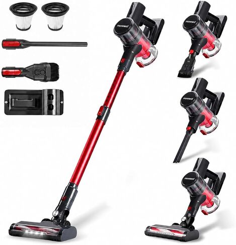 Cordless Vacuum Cleaner, 1L 16Kpa 49Mins Vacuum Cleaners for Home, 4 in 1 Lightweight Powerful Stick Vacuum, with LED Display, for Hardwood Floor Carpet Car Pet - Black/Red in Kuwait