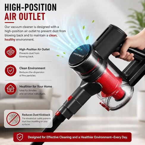 Cordless Vacuum Cleaner, 1L 16Kpa 49Mins Vacuum Cleaners for Home, 4 in 1 Lightweight Powerful Stick Vacuum, with LED Display, for Hardwood Floor Carpet Car Pet - Black/Red in Kuwait