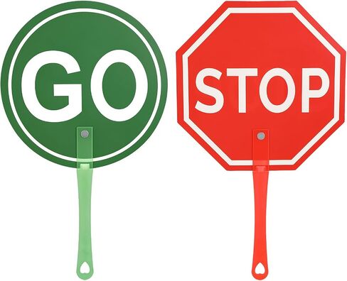 Stop Sign with Handle, Double-Sided Stop and Go Sign, Street Slow Warning Reflective Signs, Red & Green Light Signs for Kids in Kuwait